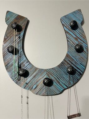 Decorative Turquoise Horseshoe Wall Hook - Blue and Brown